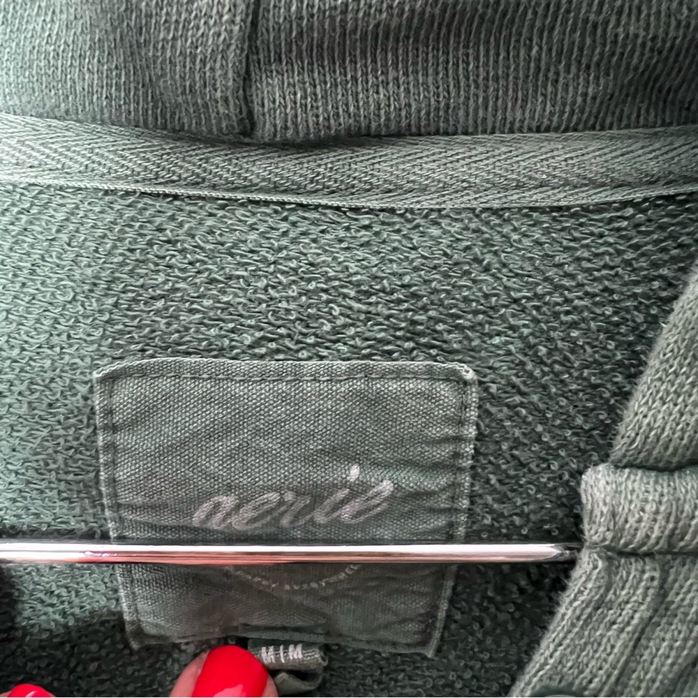 Aerie American Eagle Oversized Hoodie Sweatshirt Henley Button Up Hood Green *S - Picture 11 of 15